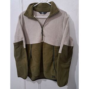 REI Co Op Womens Large 1/2 Zip Fleece Sweater Army Green Elbow Patch Pullover